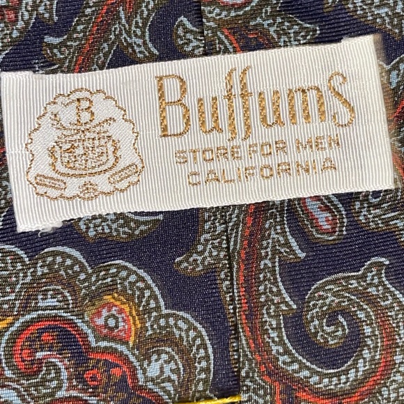 Pre-Owned 100% Pure Silk Woven In England Buffums Men Neck Tie - Picture 4 of 4